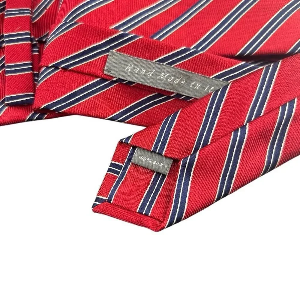 Daniel Cremieux Men's Tie White Red White Blue Stripes Hand Made Italy 100% Silk